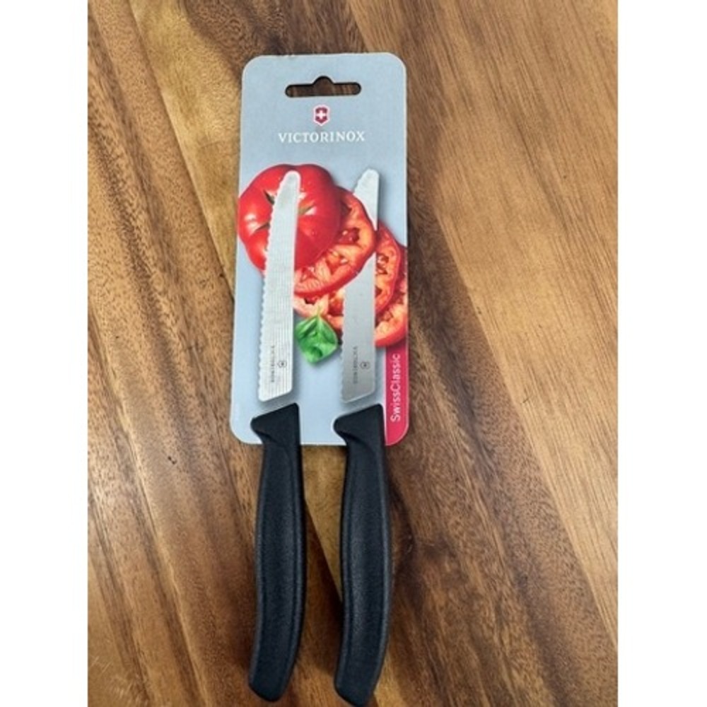 Victorinox SwissClassic Paring Knife Set 2pc Black Serrated Round Tip Swiss Made